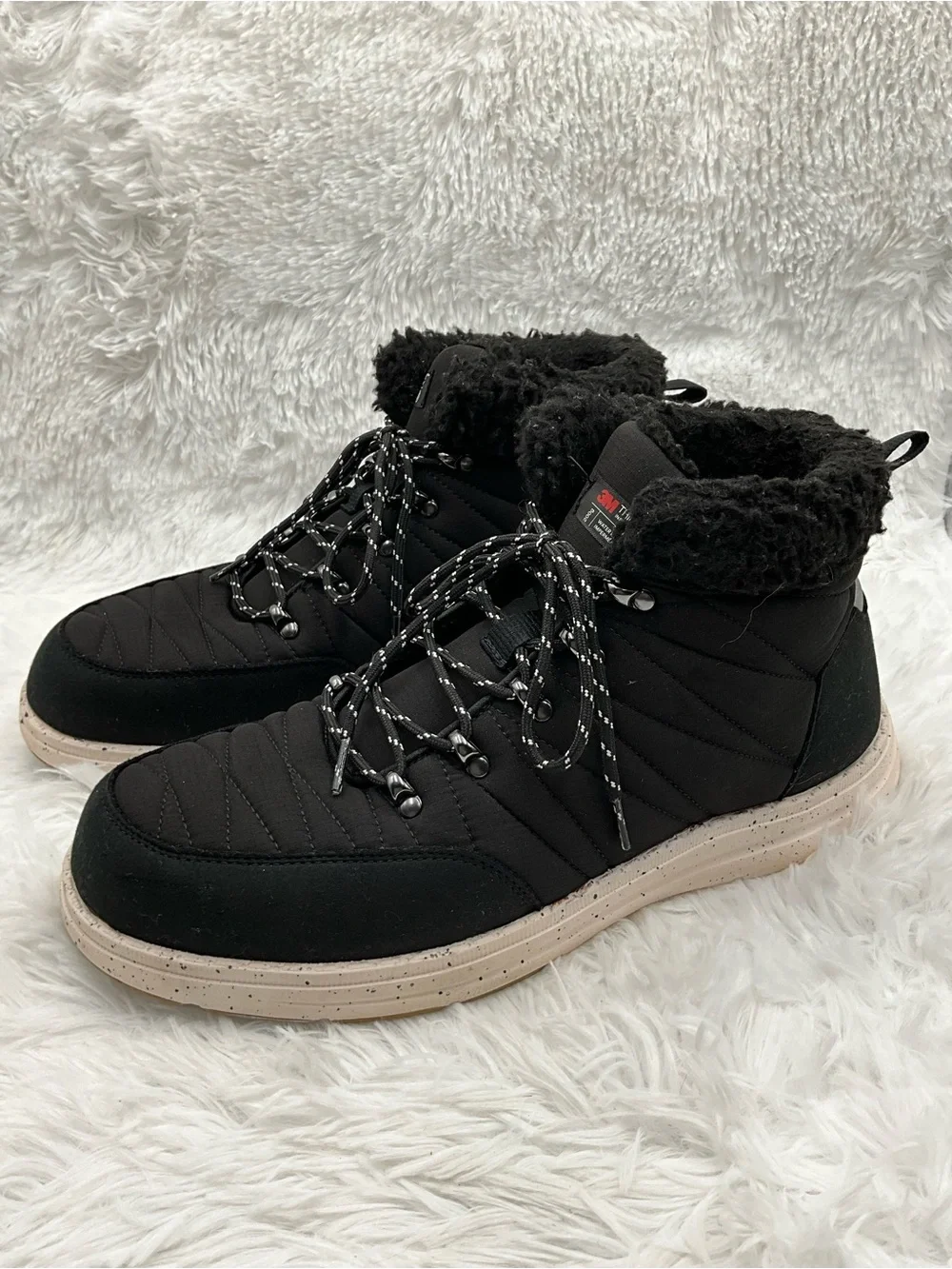 Bruno Marc Boots Size 12 Black Winter 3M Thinsulate Water Resistant Faux Fur